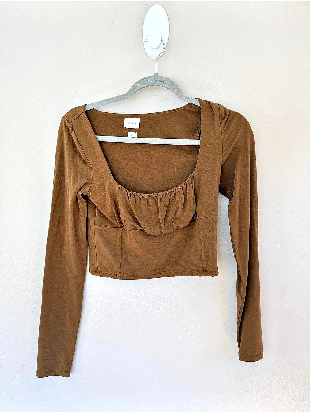 Wilfred Free Long Sleeve Crop Top in Brown Size Medium